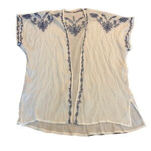 Izzy & Lola Women’s White Blue Embroidered Iris Cardigan Cover Up Size S/M